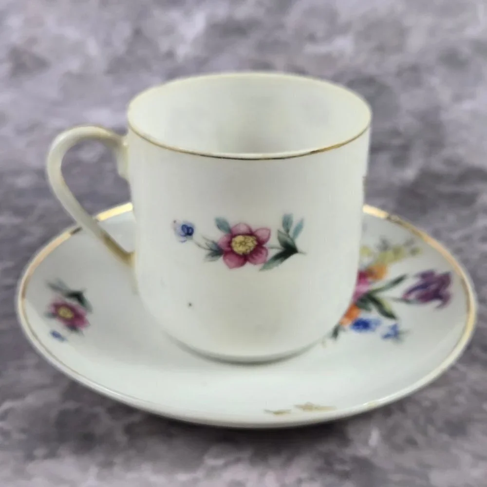 Vintage Demitasse Cup and Saucer Floral Pattern Gold Edged Made In Japan